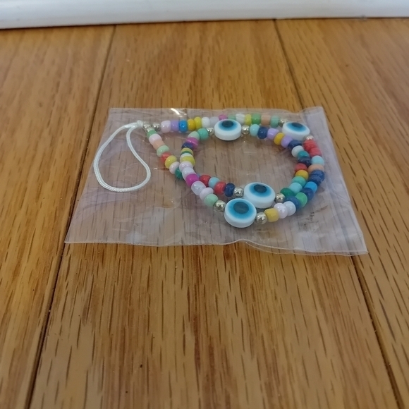 BNIB Blue Evil Eye Beaded Phone Strap W/ Multicolored  Beads New - Picture 2 of 2